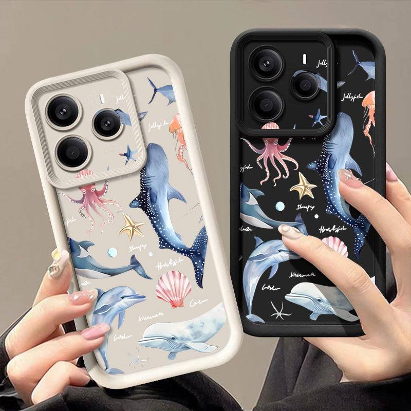 Xiaomi Redmi Note 14 - Мягкий чехол с милым рисунком дельфина