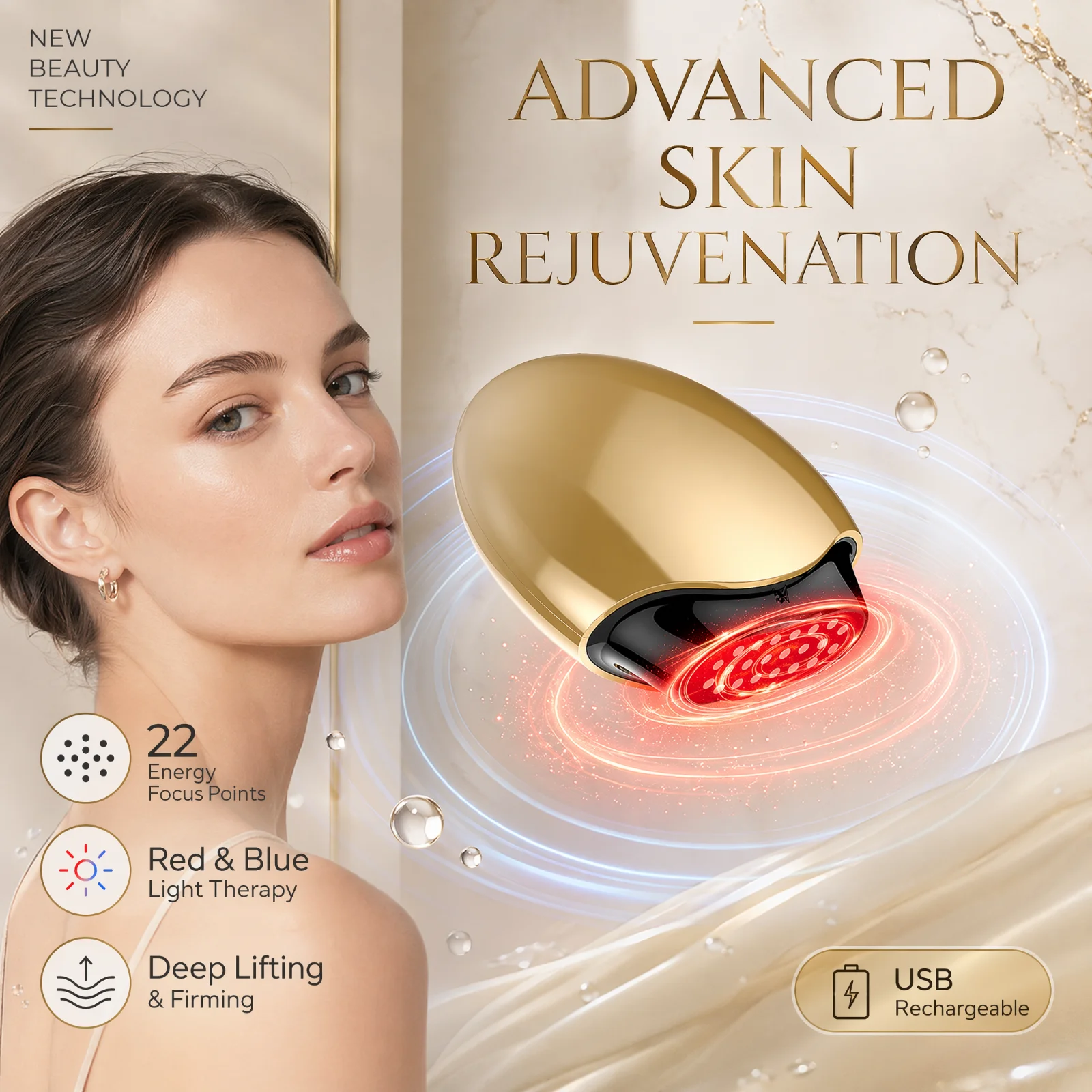 Galvanic Skin Sensor - Коллагеновый массажер для лица с LED-терапией,